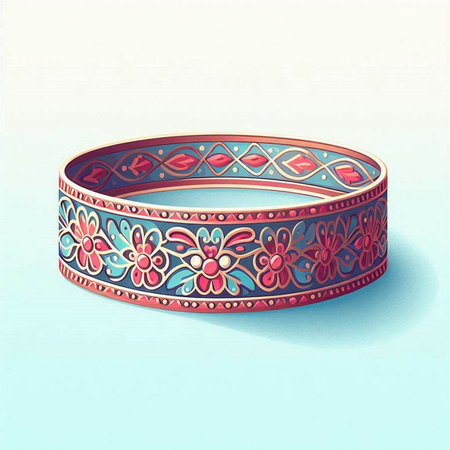 illustration of a bracelet with floral pattern on a light blue background