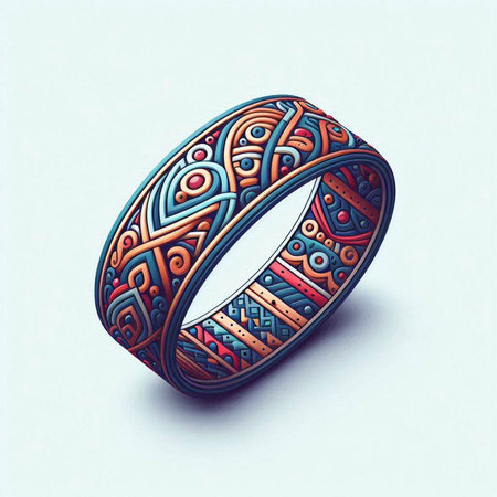 Wedding ring with zentangle ornament on a white background