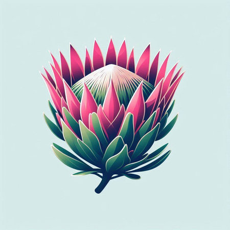 Beautiful protea flower on blue background. Vector Illustration.