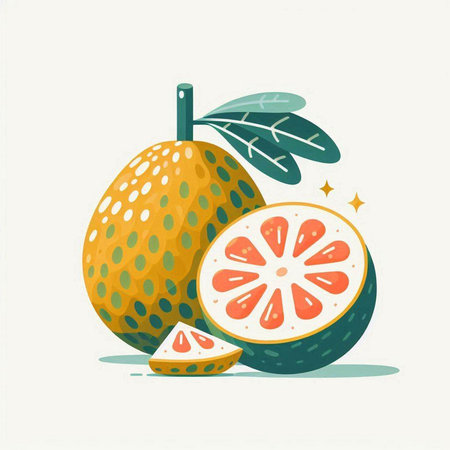 Fruit. Vector illustration of a whole and half of orange with leaves.