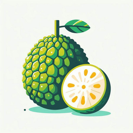 Vector illustration of a whole and half of an exotic fruit on a white background.