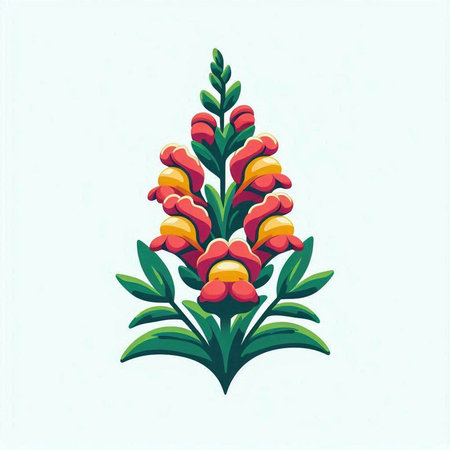 Illustration of a Christmas tree with red and orange flowers on a blue backgroundのイラスト素材