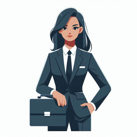 Businesswoman with briefcase. Vector illustration isolated on white background.