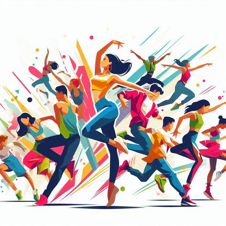 Group of dancing people. Colorful vector illustration for your design.のイラスト素材
