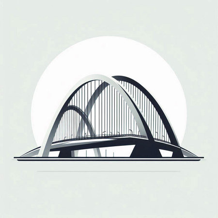 Vector illustration of a modern bridge on the background of the full moon