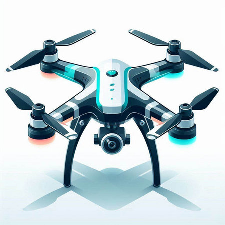 Quadcopter with camera on a white background. Vector illustration.