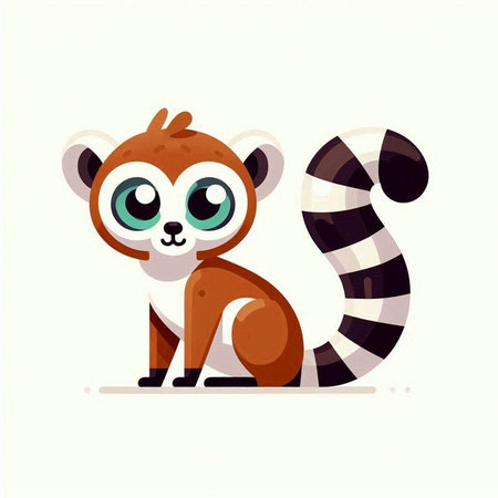 Cute cartoon lemur vector illustration. Little funny animal character.