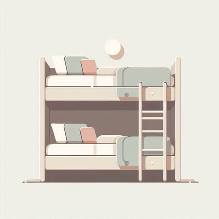 Bunk bed with bunk beds. Vector illustration in retro style.