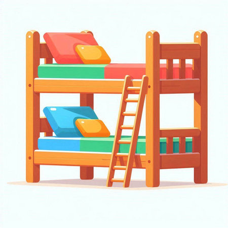 Illustration of a wooden children's bunk beds. Vector illustration.