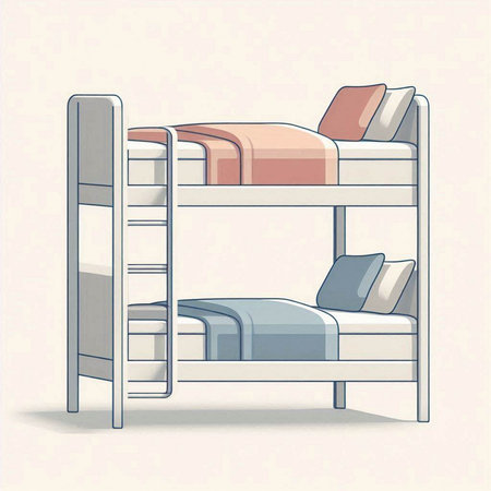 Illustration of a single bunk bed with two pillows and a pillow