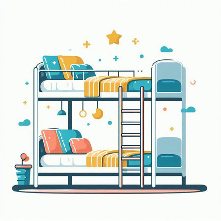 Bunk bed. Vector illustration in flat style. Bed room.