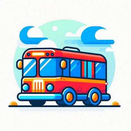 Bus on the road in the city. Vector illustration in cartoon style