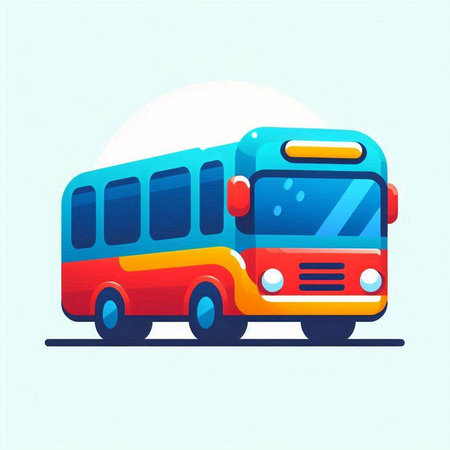 Bus on the road. Vector illustration in flat cartoon style on white background.