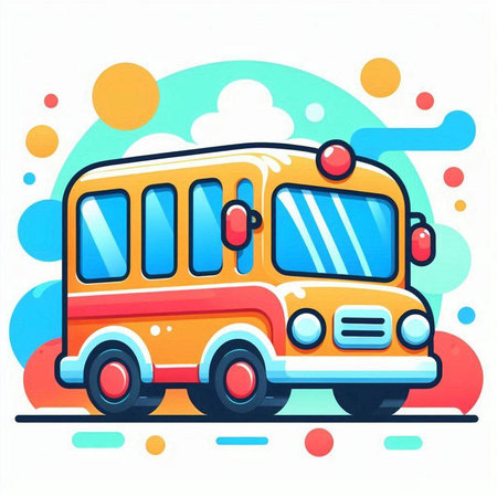 School bus vector illustration. Cute school bus on colorful background.