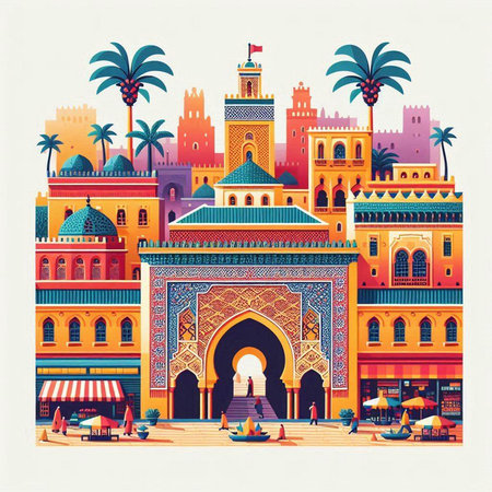 Colorful illustration of the city of Jaipur, Rajasthan, Indiaのイラスト素材