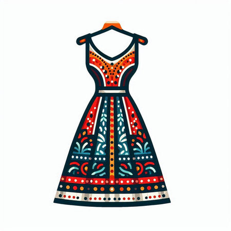 Dress with a pattern on a mannequin. Vector illustration.のイラスト素材