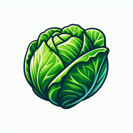 Vector illustration of fresh green cabbage isolated on white background. Design element for logo,...