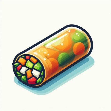 Illustration of a roll with fish and vegetables isolated on a white background