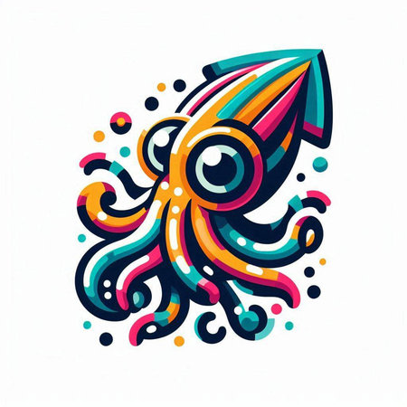 Octopus head with colorful spots on white background. Vector illustration.