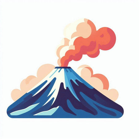 Volcano with smoke. Flat vector illustration isolated on white background.のイラスト素材
