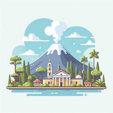 Mt Fuji and Lake Kawaguchiko, Japan. Vector illustration.のイラスト素材