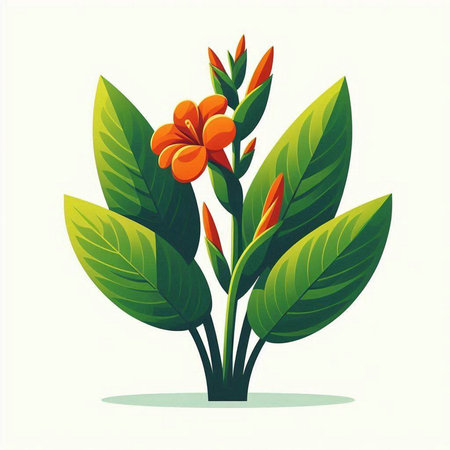 Illustration of a tropical plant with orange flowers and green leaves.のイラスト素材