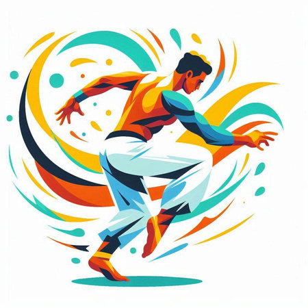 Vector illustration of a young man dancing breakdance in motion.のイラスト素材