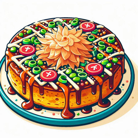 Illustration of a Japanese cake with a flower in the form of a flower