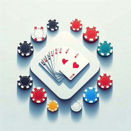 Poker chips and playing cards on the white background. Eps 10 vector file.