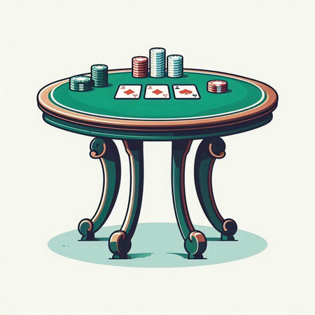 Casino table with chips and cards. Vector illustration in retro style.