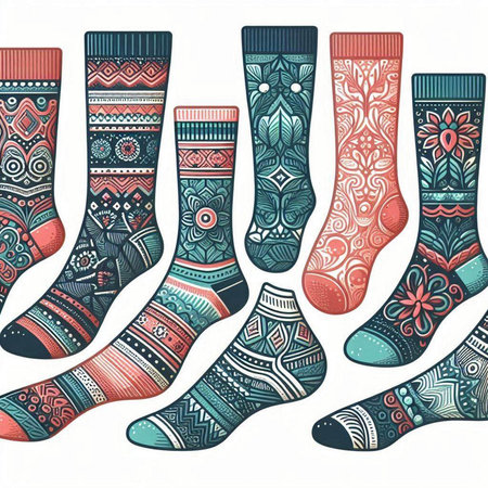 Set of colorful socks with ethnic ornaments. Vector illustration.