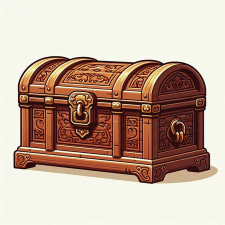 Wooden chest with lock and key, vector illustration in vintage style