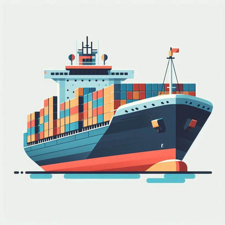 Cargo ship with containers. Freight transportation. Vector illustration.