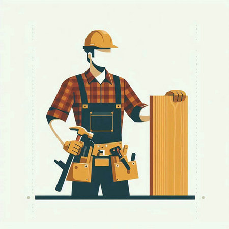 Carpenter with a planer and a helmet. Vector illustration