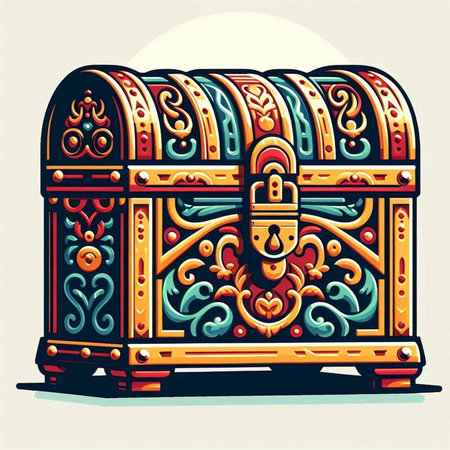 Treasure chest in the style of the 19th century. Vector illustration.
