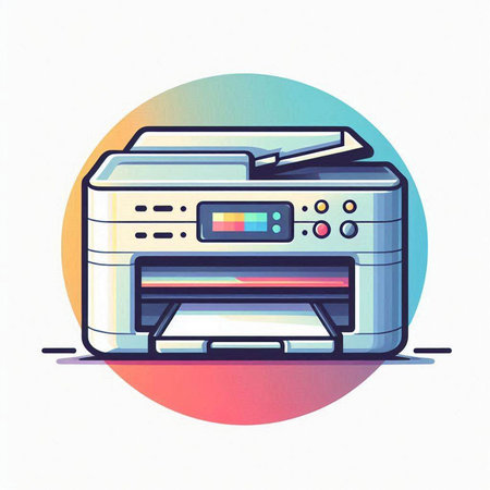 Colorful printer icon. Vector illustration of a modern office printer isolated on white background.