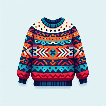 Winter sweater with colorful geometric pattern. Vector illustration for your design.