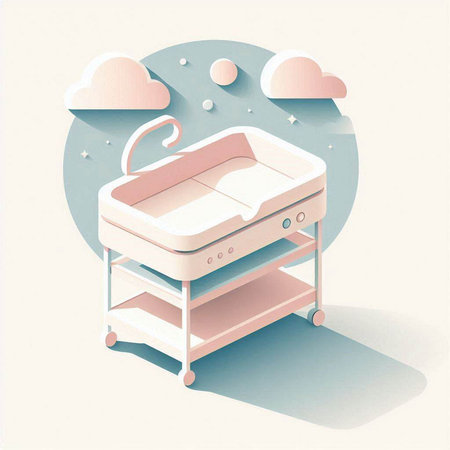 Illustration of a baby bed in the moonlight. Vector illustration.