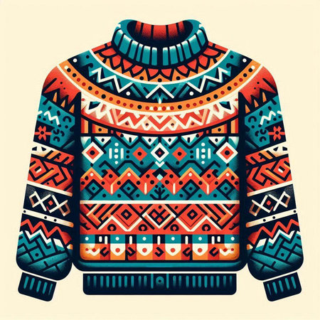 Vector illustration of a sweater with a pattern in the style of folk art.