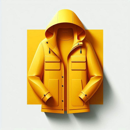 Yellow raincoat with hood on a white background. 3d rendering
