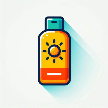 Sunscreen bottle icon, flat design with long shadow, vector illustration