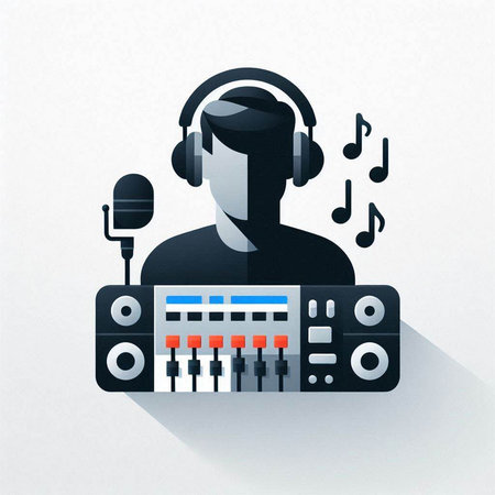 DJ with headphones and mixer on white background. Eps 10 vector file.