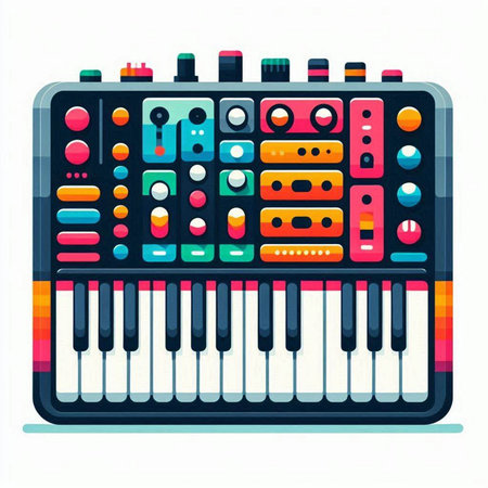 Electronic synthesizer. Vector illustration in flat style isolated on white background.のイラスト素材