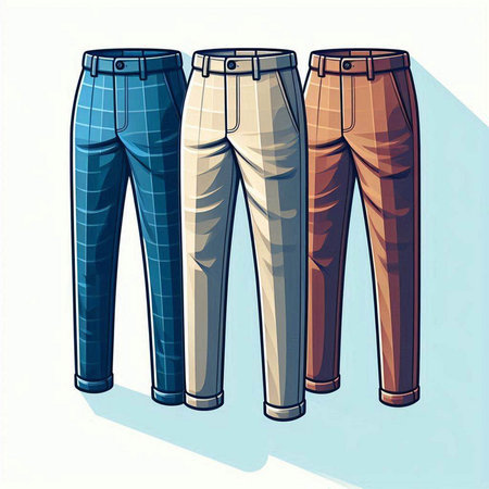 Vector illustration of a set of men's pants in different colors.