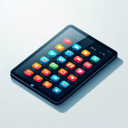Smartphone with application icons on the screen. 3d illustration.