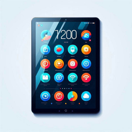 Modern mobile phone with application icons on the screen. Vector illustration.