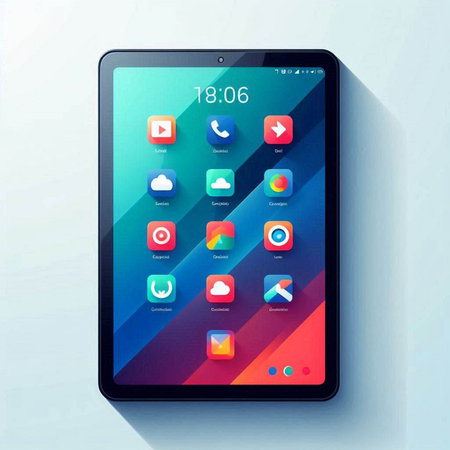 Tablet PC with colorful apps on the screen. Vector illustration.