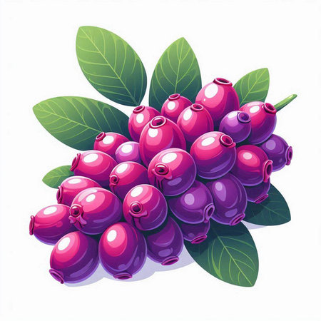 Cranberry with leaves isolated on white background. Vector illustration.