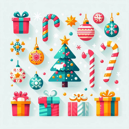 Christmas and New Year flat icons set. Vector illustration for your designのイラスト素材