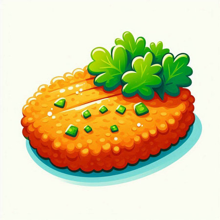 Illustration of a fish cake with parsley on a white backgroundのイラスト素材